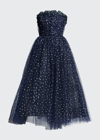 Monique Lhuillier Ruffled Strapless Star-Tulle Tea Length Dress - Bergdorf Goodman