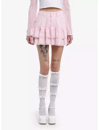 Pink Heart Lace Tiered Ruffle Skirt | Hot Topic