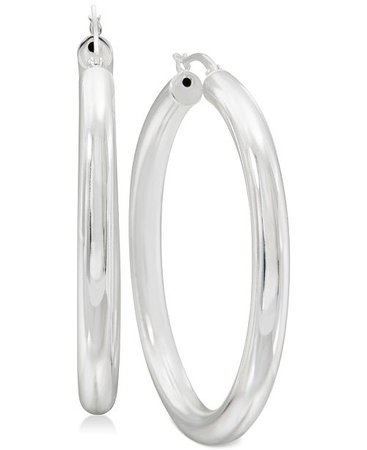 Macy's Large Polished Tube Hoop Earrings in Sterling Silver & Reviews - Earrings - Jewelry & Watches - Macy's