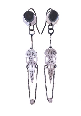 Silver raven skull earrings with labradorite beads | Lunaria jewellery