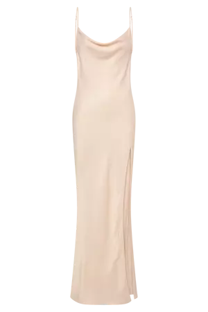 Jade Cowl Neck Backless Maxi Dress - Apricot - MESHKI