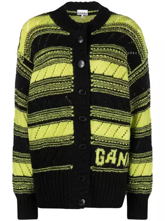 GANNI stripe-pattern Knitted Cardigan - Farfetch