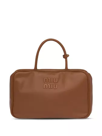 Miu Miu debossed-logo Leather Tote Bag - Farfetch