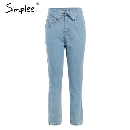 Simplee Fold Над Талией синий джинсы, женские брюки повседневные карманные джинсовые шаровары уличная облегающие осенние брюки 2019 купить на AliExpress