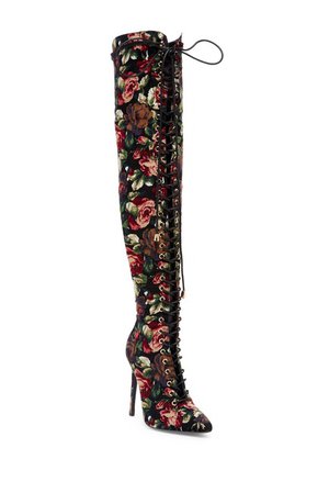 SoMe | Amara Pointed Toe Floral Print Lace-Up Thigh-High Boot | Nordstrom Rack