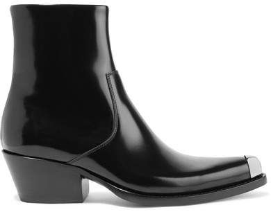 Tex Chiara Metal-trimmed Glossed-leather Ankle Boots - Black