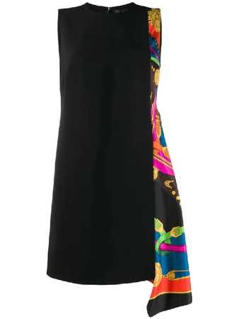 Versace Barocco Rodeo Print Accent Asymmetrical Dress In Black | ModeSens