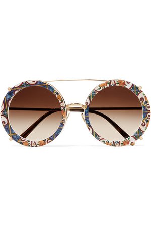 Dolce & Gabbana | Round-frame printed acetate and gold-tone convertible sunglasses | NET-A-PORTER.COM