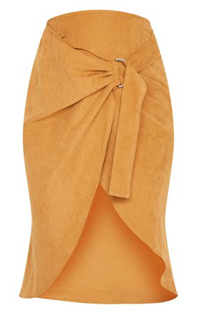Camel Faux Suede D Ring Wrap Midi Skirt | PrettyLittleThing