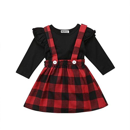 Amazon.com: Toddler Baby Girl Infant Plain T Shirts Plaid Overall Skirt Set Cotton Outfits (Black+Red, 2-3T): Clothing