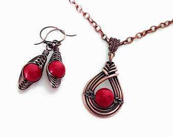 red gemstone necklace and earrings - Google Search