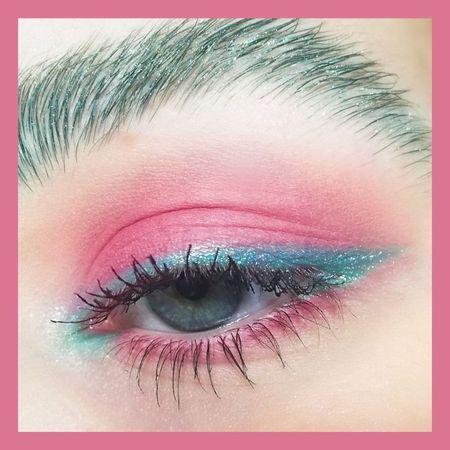 pink teal makeup