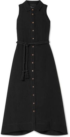 Alison Linen-blend Gauze Midi Dress - Black