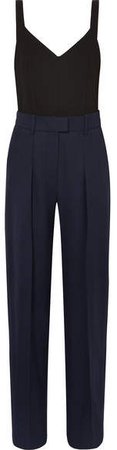 Victoria, Two-tone Wool And Jersey Jumpsuit - Navy