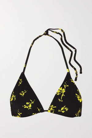Floral-print Triangle Bikini Top - Black