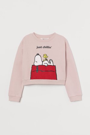 Sweatshirt with Printed Design - Powder pink/Snoopy - Kids | H&M US