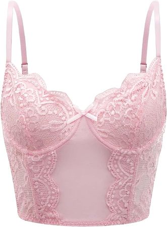 Floerns Women's Contrast Lace Spaghetti Strap Camisole Solid Crop Cami Top at Amazon Women’s Clothing store
