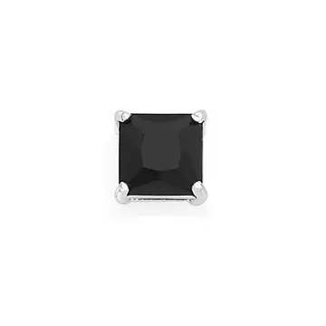Sterling Silver Black Square Cz Stud Earring - Single in Black | Pascoes
