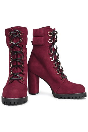 Burgundy Leather-trimmed suede ankle boots | Sale up to 70% off | THE OUTNET | STUART WEITZMAN | THE OUTNET