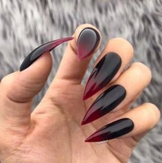 black to red ombre stiletto nails