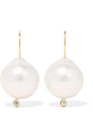 Mizuki | 14-karat gold, pearl and diamond earrings | NET-A-PORTER.COM