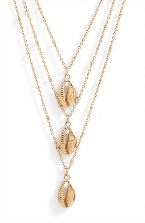Triple Layered Shell Pendant Necklace