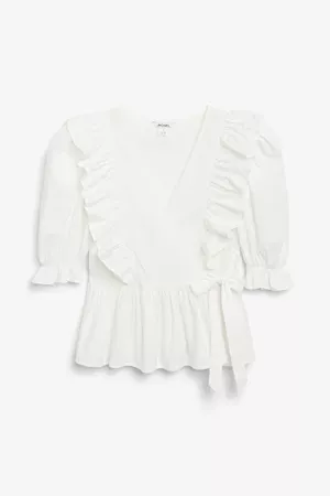 Ruffled wrap blouse - White light - Tops - Monki WW