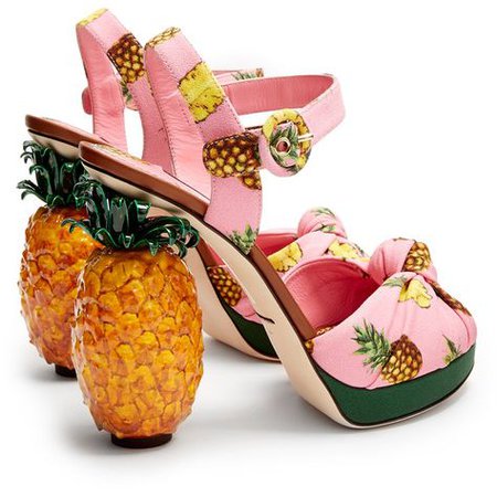 Dolce & Gabbana Pineapple-heel sandals ($1,995) ❤ liked on Polyvore featuring shoes, sandals, pineapple print … | Sandals heels, Pink sandals heels, Pineapple shoes