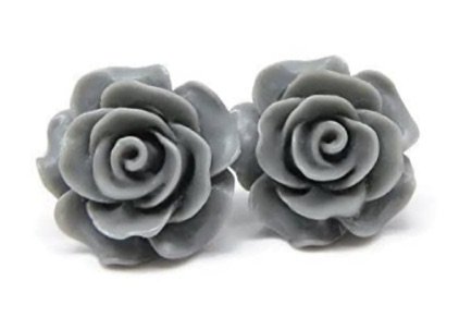 grey rose earrings