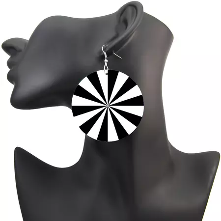 Hypnotic Burst Earrings Black White Ray Wheel Optical Pop Art Rave, Mo – yesdoubleyes