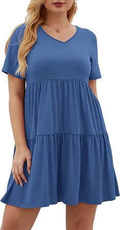 KARALIN L-4XL Plus Size Babydoll Dress for Women Short Sleeve Tunic Dress for Women at Amazon Women’s Clothing store