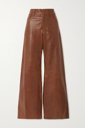 Leather Flared Pants - Brown