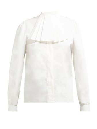GUCCI  Pleated-neck cotton-poplin shirt