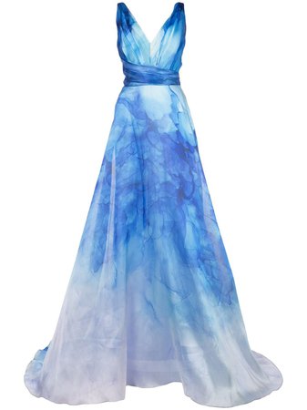 Marchesa Notte Printed Flared Gown | Farfetch.com