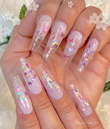 pink butterfly acrylic nails - Google Search