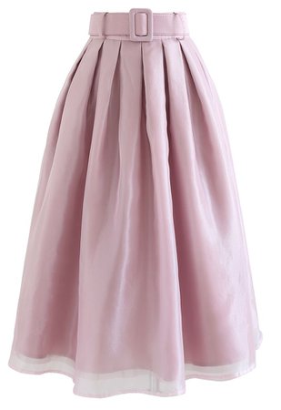 Soft Organza Pleated Midi Skirt in Pink - Retro, Indie and Unique Fashion