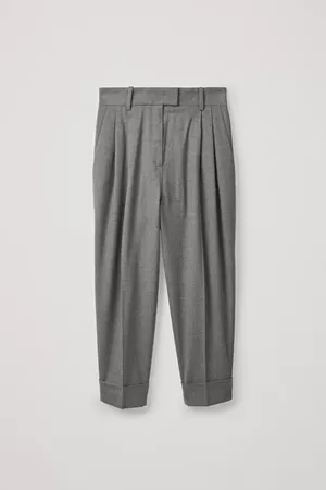 DROPPED CROTCH WOOL TROUSERS - Grey melange - Trousers - COS