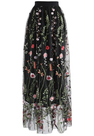 Lost in Flowering Fields Mesh Maxi Skirt in Black - Retro, Indie and Unique Fashion