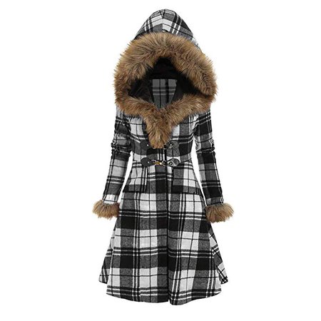 Amazon.com: Highpot Women's Fashion Plaid Faux Fur Hooded Coat Winter Trench Jacket Slim Parka Outwear (L, Red): Clothing