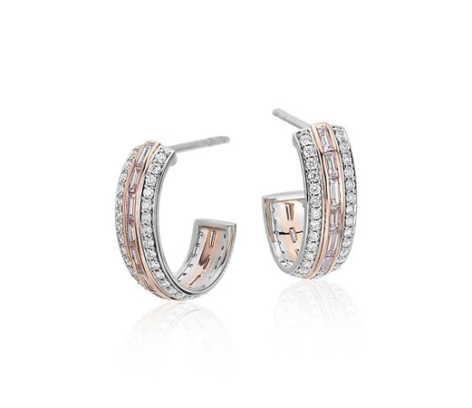 Pink Diamond Hoop Earrings in Platinum and 18k Rose Gold (1.17 ct. tw.) | Blue Nile