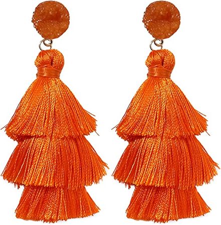 Amazon.com: Rave Envy Orange Tassel Earrings for Women - Colorful Layered Tassle Bohemian Earrings: Clothing, Shoes & Jewelry