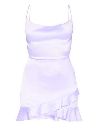 Lilac Hammered Satin Frill Hem Detail Strappy Bodycon Dress