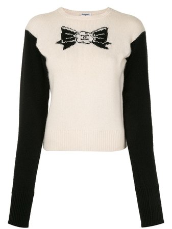 Chanel Pre-Owned 1995 Intarsia Bow Slim-Fit Jumper Vintage | Farfetch.Com