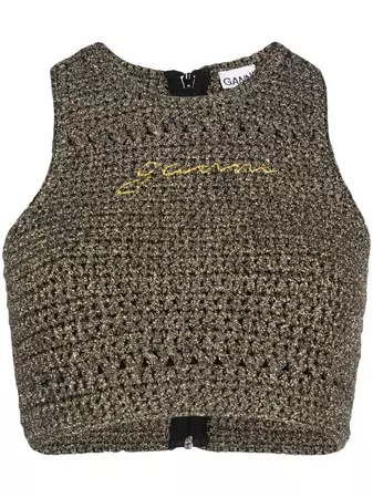 GANNI logo-embroidered crochet-knit Crop Top - Farfetch