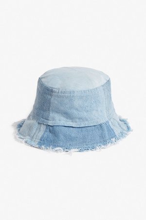 Denim patchwork bucket hat - Light blue denim - Hats - Monki SE