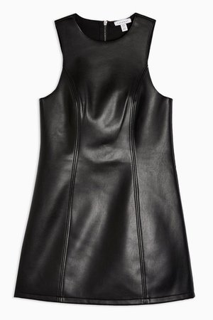 Black Faux Leather PU Pinafore Dress | Topshop