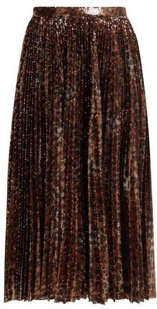 Pleated Leopard Sequinned Skirt - Womens - Black Gold