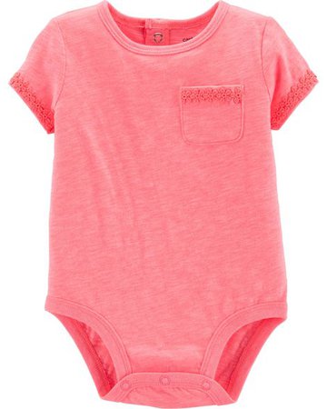 Baby Girl Neon Crochet Trim Pocket Bodysuit | Carters.com