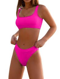 High Waisted Bikini for Women Tummy Control Bottoms Push Up Crop Top Swimsuit 2 Piece High Cut Teens Girls Bathing Suits in pink - Google Search