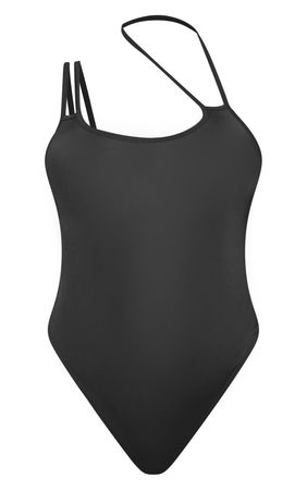 Black Slinky Double Strap Halter Bodysuit | PrettyLittleThing USA